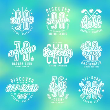 Rafting, Dalış, golf, off-road sürme spor amblemleri ayarla