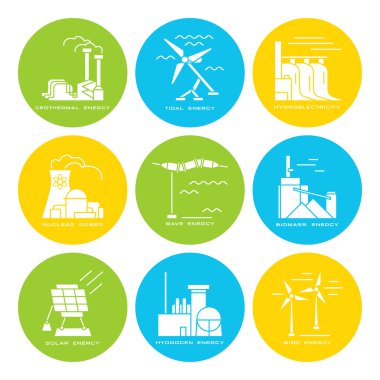 Elektrik üretimi tesisleri ve sou web simgeler vektör kümesi