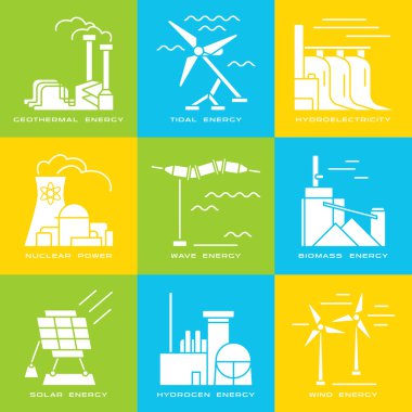 Elektrik üretimi tesisleri ve sou web simgeler vektör kümesi