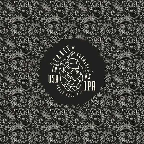 Malt ve koni hop desen. Zanaat bira bira etiket