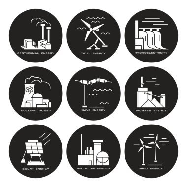 Elektrik üretimi tesisleri ve sou web simgeler vektör kümesi
