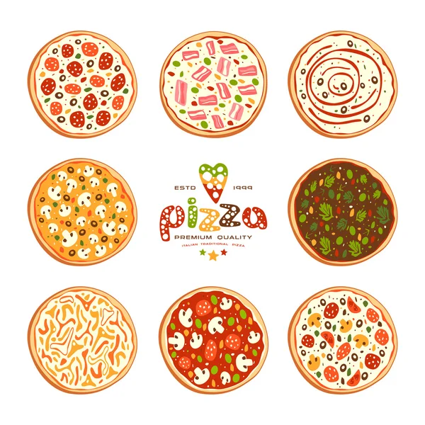 Wektor ilustracja pizza odmian — Wektor stockowy