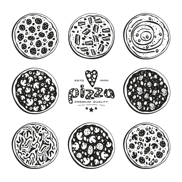 Lager vektor Illustration av pizza sorter — Stock vektor