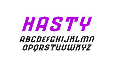 Oblique serif yazı tipi olmadan spor tarzında. Logo ve amblem tasarımı için harfler. Beyaz arkaplanda renk izi