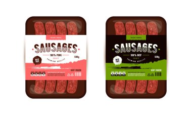 Sosis paketleme etiketi şablonu. Renk şeması seçeneği