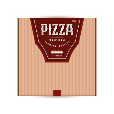 Batı tarzında bir pizza kutusu için etiket tasarımı. Kahverengi arkaplanda metin