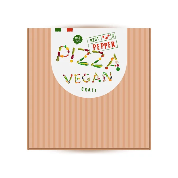 Дизайн Этикетки Коробки Веганской Пиццы Ручной Стиль Текст Белом Фоне — стоковый вектор