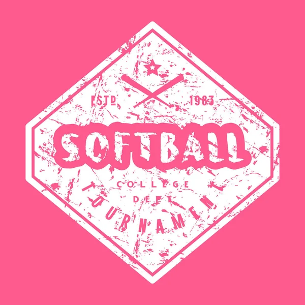 Emblema Del Torneo Universitario Softbol Diseño Gráfico Con Textura Vintage — Archivo Imágenes Vectoriales