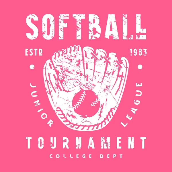 Emblem Softball Tournament Picture Glove Graphic Design Vintage Texture Shirt — Stock Vector