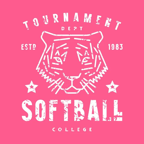 Emblème Tournoi Softball Avec Une Photo Tigre Conception Graphique Avec — Image vectorielle