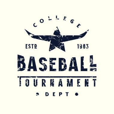Teksas 'taki beyzbol turnuvasının amblemi. Tişört için klasik desenli grafiksel tasarım. Beyaz arkaplanda siyah baskı