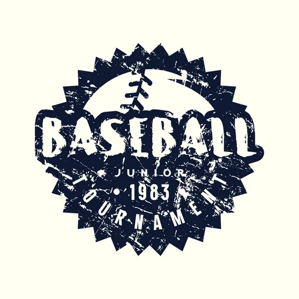 Círculo Emblema Beisebol Torneio Júnior Design Gráfico Com Textura Vintage — Vetor de Stock