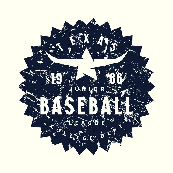 Círculo Emblema Del Torneo Béisbol Texas Diseño Gráfico Con Textura — Archivo Imágenes Vectoriales