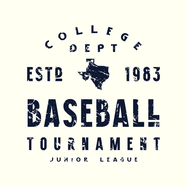 Emblem Baseball Tournament Texas Graphic Design Vintage Texture Shirt Black — Stock Vector