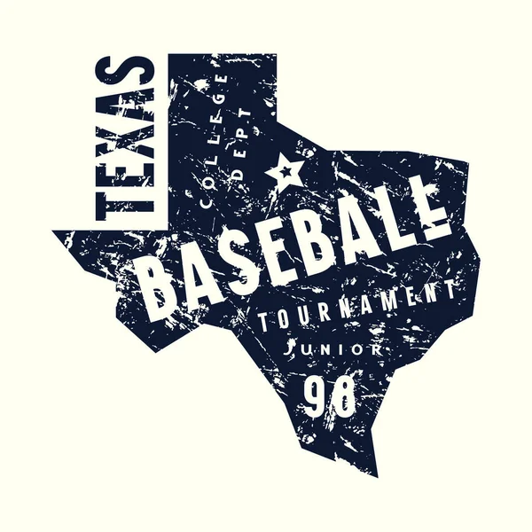 Emblem Baseball Tournament Texas Graphic Design Vintage Texture Shirt Black — Stock Vector