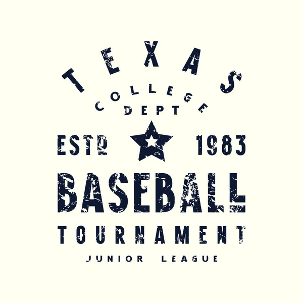 Emblem Baseball Tournament Texas Graphic Design Vintage Texture Shirt Black — Stock Vector