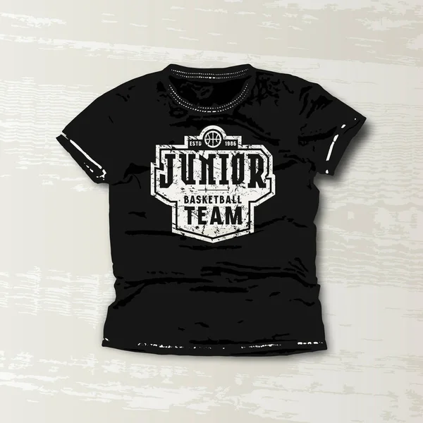 Basketbol Küçükler Takımının Amblemi Tişört Için Grafiksel Tasarım Siyah Giyim — Stok Vektör