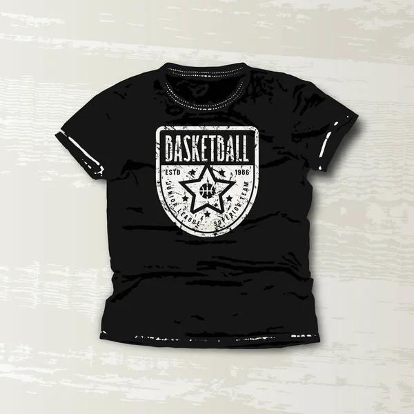 Basketball Team Emblem Graphic Design Shirt White Print Black Wear — Stock Vector