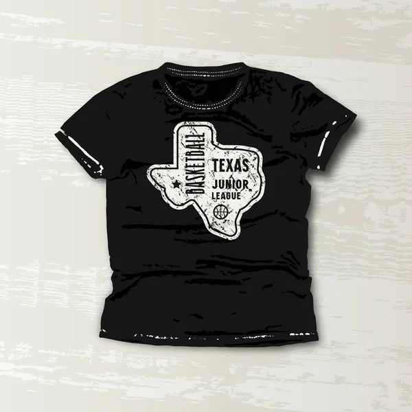 德州篮球少年联赛的标志 T恤衫的平面设计 黑色衣服上的白印 — 图库矢量图片