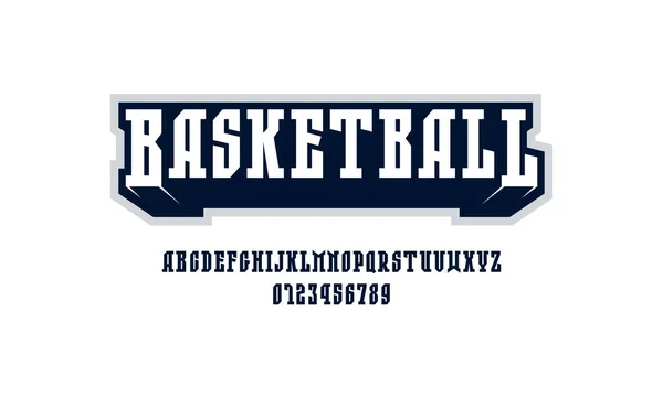 スポーツスタイルの狭いセリフフォント ロゴやエンブレムデザインのための文字や数字 背景色 Print — ストックベクタ
