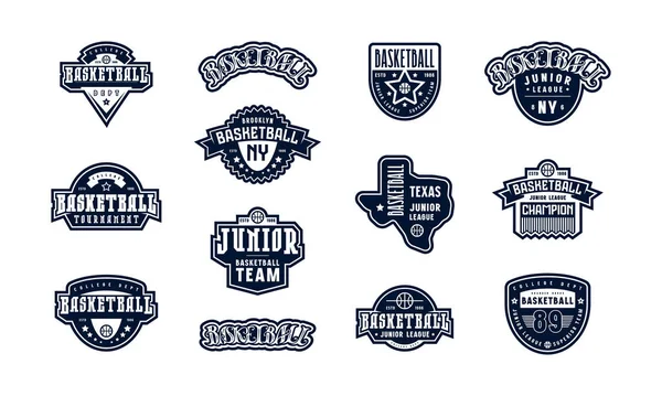 Badges Set Basketball Tournament Lettering Silhouette State Texas Graphic Design — Stock Vector