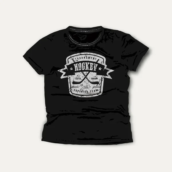 Een Ijshockeytoernooi Embleem Grafisch Ontwerp Voor Shirt Grijze Print Zwarte — Stockvector