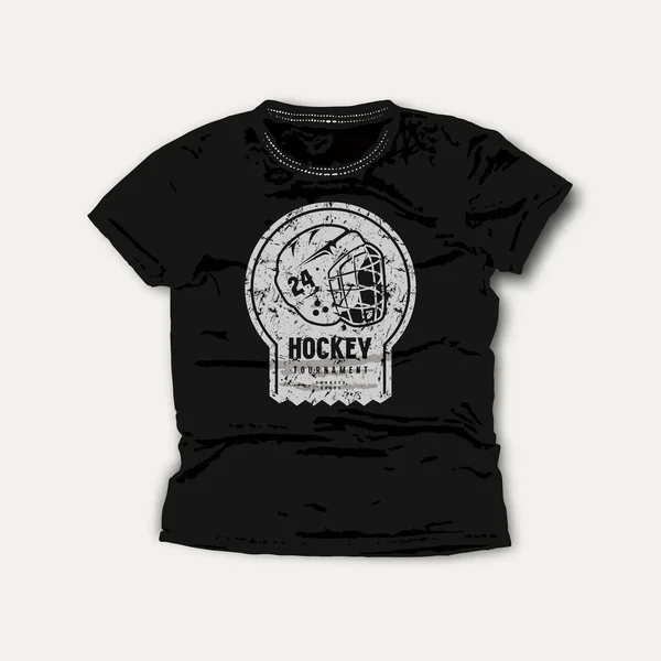 Emblema Del Torneo Hockey Ghiaccio Design Grafico Shirt Stampa Grigia — Vettoriale Stock