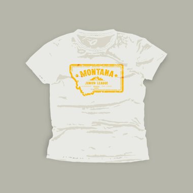 Montana spor takımı amblemi. Tişört için grafiksel tasarım. Beyaz giysinin üzerindeki sarı iz