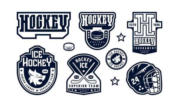 Sada Odznaků Hokejového Týmu Grafický Design Pro Samolepky Tričko Černý — Stockový vektor