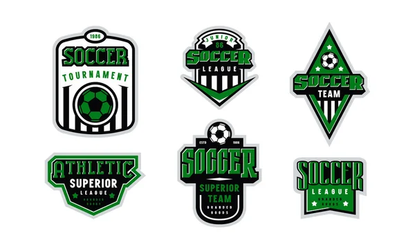 Conjunto Insignias Del Torneo Fútbol Diseño Gráfico Para Camiseta Impresión — Vector de stock