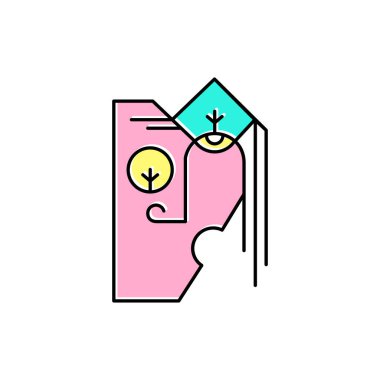 Modern kübizm gerçeküstü yüz çizimleri. Logo, etiket ve amblem tasarımı için çılgın avatar. Beyaz arkaplanda izole