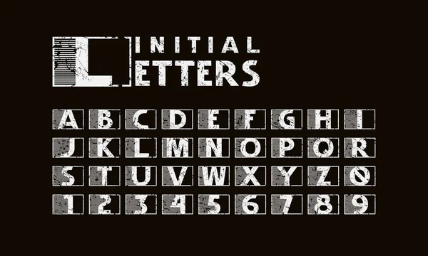 Sans Serif Αρχικά Γράμματα Vintage Υφή Απομονωμένα Μαύρο Φόντο — Διανυσματικό Αρχείο