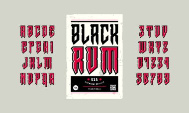 Viking tarzında dekoratif serif yazı tipi yok. Logo ve etiket tasarımı için harfler ve numaralar. Gri arkaplanda renk izi