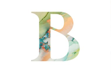 Soyut el boyalı alkol mürekkebi desenli ilk harf B Beyaz arka planda izole edilmiş. Başlık ve logo tasarımı için resim