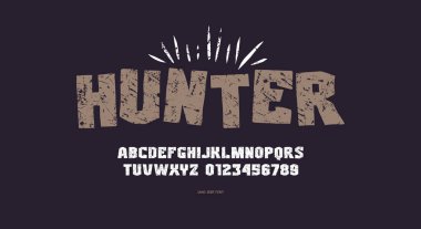 Serif yazı tipini el çizimi grafikle çizer. Başlık ve logo tasarımı için klasik desenli harfler ve numaralar. Vektör illüstrasyonu