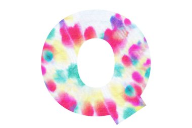 Q harfinin soyut el boyası boya desenli baş harfi. Beyaz arka planda izole edilmiş. Başlık ve logo tasarımı için resim