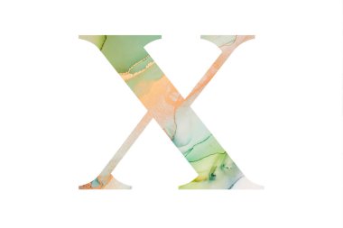 El boyaması, mürekkep desenli X harfi. Beyaz arka planda izole edilmiş. Başlık ve logo tasarımı için resim