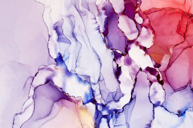 Soyut el boyası alkol mürekkebi dokusu. Kırmızı, mavi ve çivit rengi. Tasarımınız için yaratıcı arkaplan