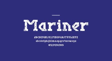 Slap serif harfleri logo ve manşet tasarımı için Viking stili yazı tipi. Klasik desenli tipografi seti. Vektör illüstrasyonu