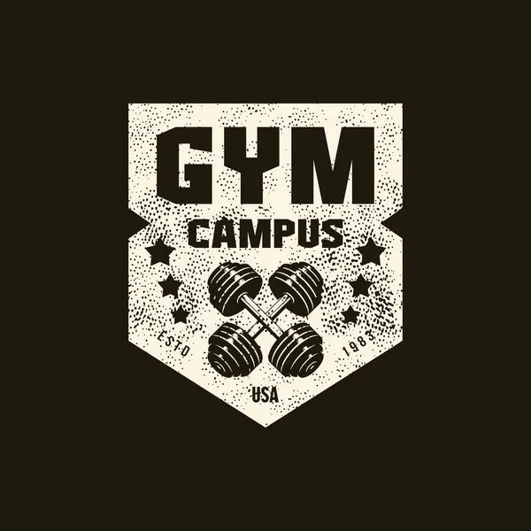 Gym Club Sport Emblem Retro Texture Graphic Design Shirt White — Stock Vector