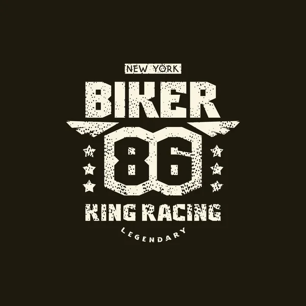 Sportovní Emblém Biker King Racing Retro Texturou Grafický Design Trička — Stockový vektor