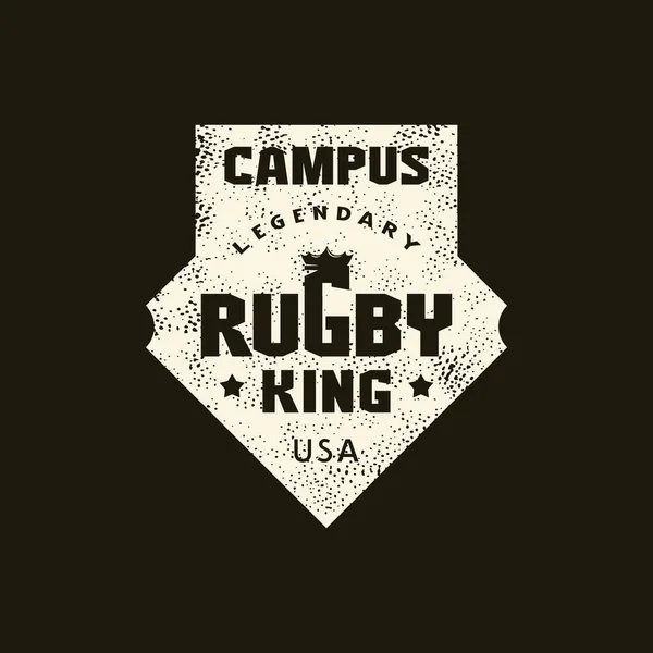 Spor Amblemi Kampüs Rugby Kralı Retro Desenli Tişört Için Grafiksel — Stok Vektör
