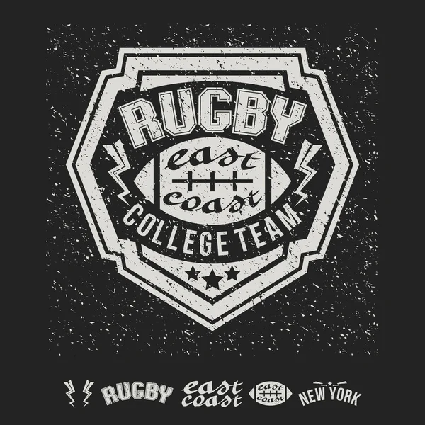 Colegio costa este rugby equipo emblema e iconos — Vector de stock