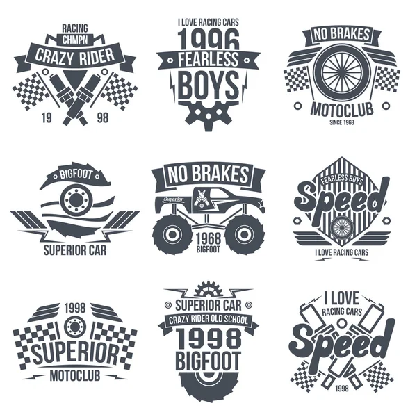 Emblemas carrera vintage retro y super coches — Vector de stock