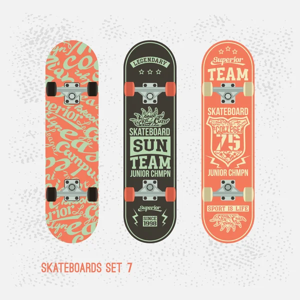 Uppsättning av retro vintage print på en skateboard — Stock vektor