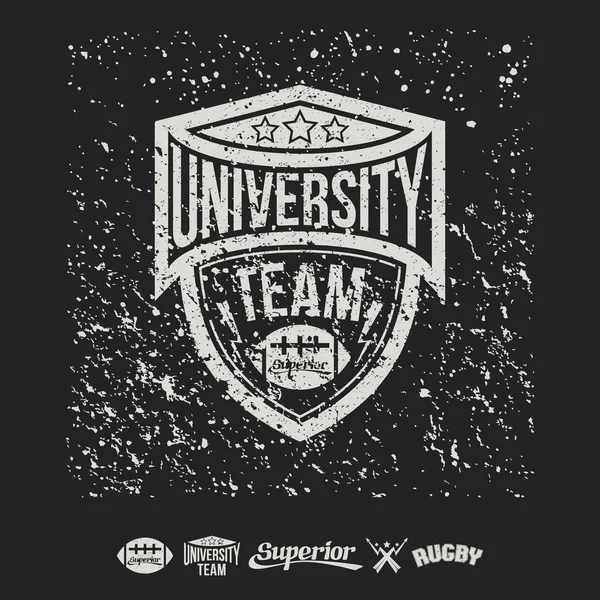 Rugby amblemi üniversite takımı ve tasarım öğeleri — Stok Vektör