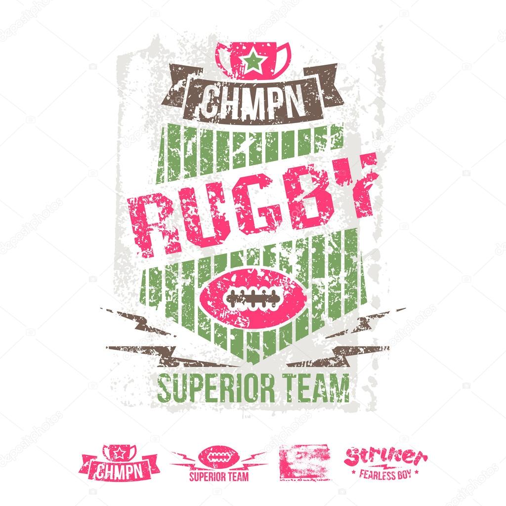 College girl team rugby retro emblem and design elements