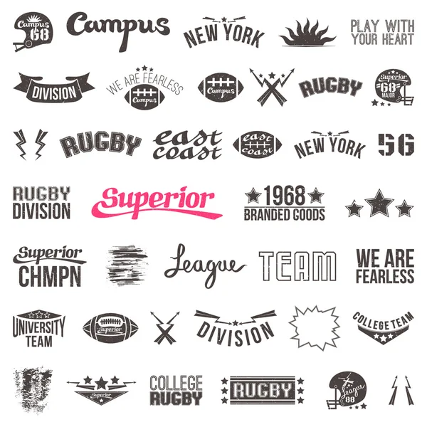 Set van badges college rugbyteam — Stockvector