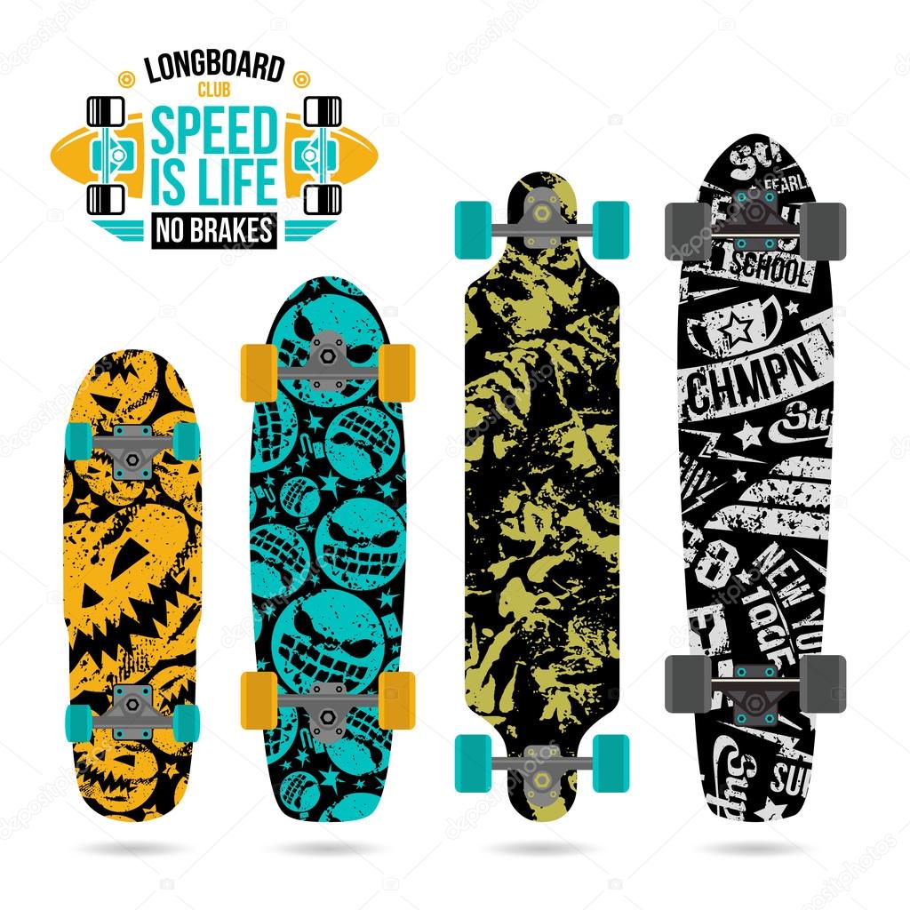 Set of prints on longboard 