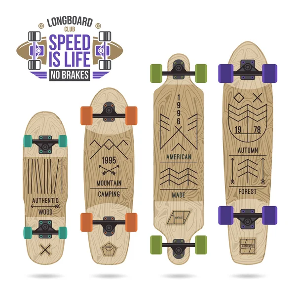 Set van prints op longboard — Stockvector